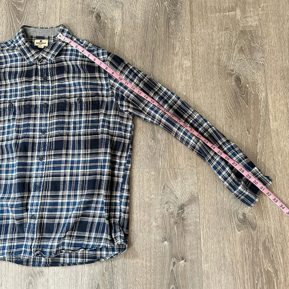 Woolrich‎ Flannel Men's 2XL XXL Blue Plaid Checkered Long Sleeve Button Up Shirt - Picture 9 of 14